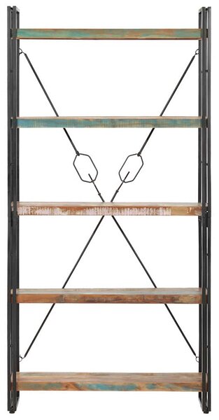 Knihovna s 5 policemi 90x30x180 cm masivní recyklované dřevo 286584