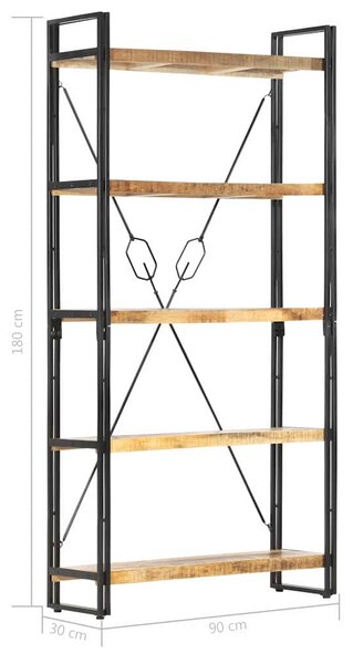Knihovna s 5 policemi 90x30x180 cm masivní mangovníkové dřevo 286581