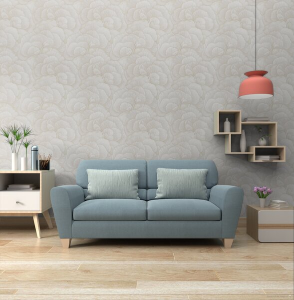Vliesová tapeta na zeď, světle béžovo-šedá, stříbrná, listy Gingka, RE521011, Renaissance, Design Id