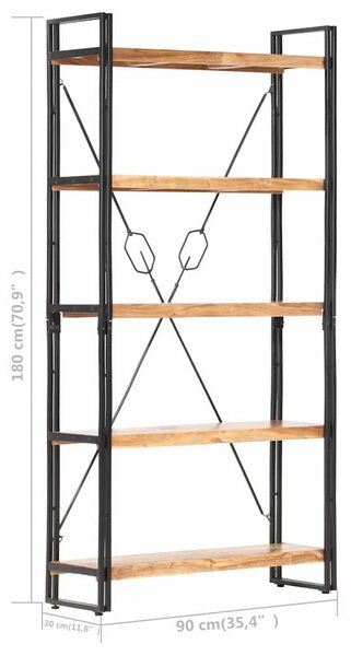 Knihovna s 5 policemi 90x30x180 cm masivní akáciové dřevo 286587
