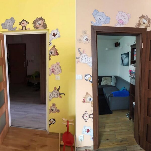 INSPIO-textilní přelepitelná samolepka - Samolepky na zeď - Zvířátka z dvora kolem dveří, samolepky pro deti