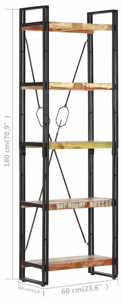 Knihovna s 5 policemi 60x30x180 cm masivní recyklované dřevo 286585