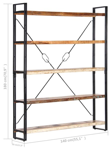 Knihovna s 5 policemi 140x30x180 cm masivní recyklované dřevo 286583