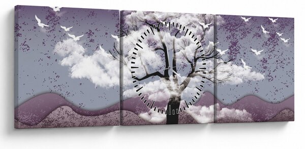 Obraz - Strom v oblacích (s hodinami) (90x30 cm)
