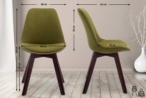 Židle Borne V2 látka (SET 4 ks), dřevené nohy ořech - Zelená