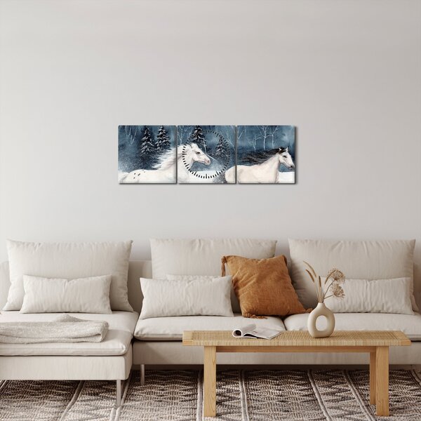 Obraz malovaných koní (s hodinami) (90x30 cm)