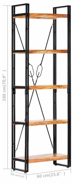 Knihovna s 5 policemi 60 x 30 x 180 cm masivní akáciové dřevo 286588