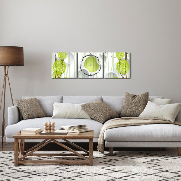 Obraz abstrakce se stromy (s hodinami) (90x30 cm)
