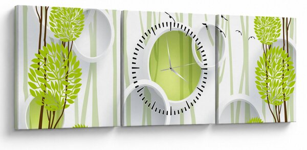 Obraz abstrakce se stromy (s hodinami) (90x30 cm)