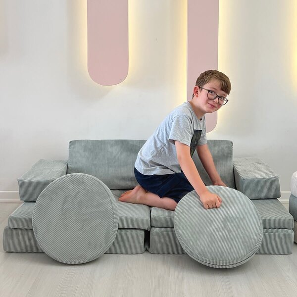 Hanah Home Dvoumístná rozkládací pohovka Puzzle modrá