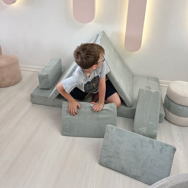 Hanah Home Dvoumístná rozkládací pohovka Puzzle modrá