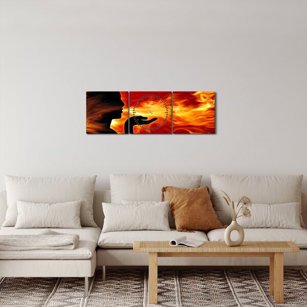 Obraz zeny s plameny (s hodinami) (90x30 cm)