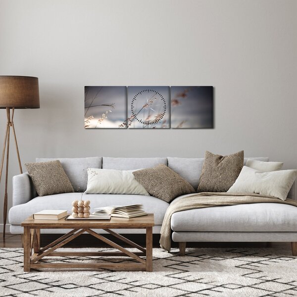 Obraz - Luční kvítí u jezera (s hodinami) (90x30 cm)