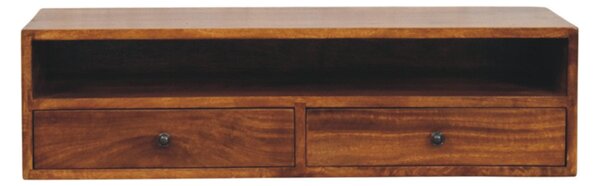 TV stolek Lunar v kaštanovém odstínu na stěnu s 2 zásuvkami, 88 × 32 × 24 cm