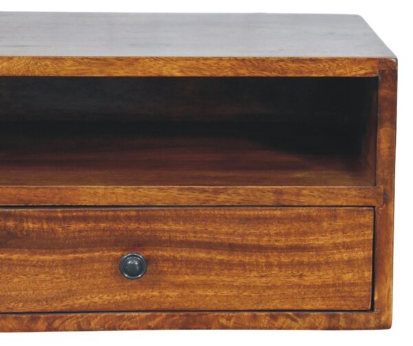 TV stolek Lunar v kaštanovém odstínu na stěnu s 2 zásuvkami, 88 × 32 × 24 cm