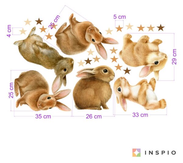 INSPIO-textilní přelepitelná samolepka - Dětské samolepky na zeď - Zajíčci s hvězdičkami