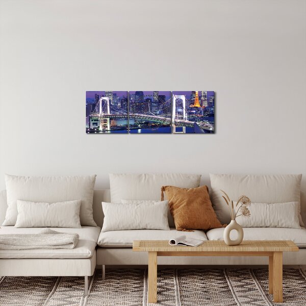 Obraz velkoměsta v noci (s hodinami) (90x30 cm)