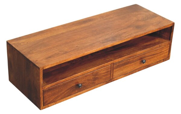 TV stolek Lunar v kaštanovém odstínu na stěnu s 2 zásuvkami, 88 × 32 × 24 cm