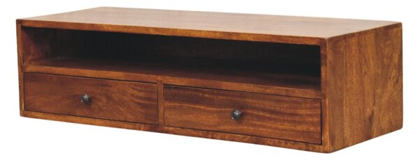 TV stolek Lunar v kaštanovém odstínu na stěnu s 2 zásuvkami, 88 × 32 × 24 cm