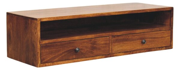 TV stolek Lunar v kaštanovém odstínu na stěnu s 2 zásuvkami, 88 × 32 × 24 cm