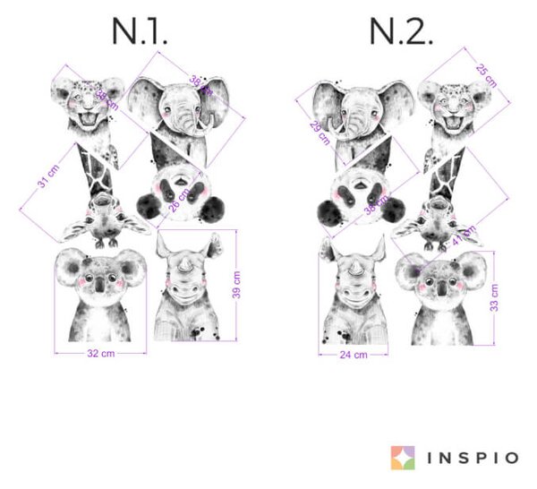 INSPIO-textilní přelepitelná samolepka - Samolepky na zeď - Černobílá zvířátka kolem dveří a nábytku