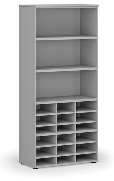 Třídicí regál PRIMO GRAY, 800 x 420 x 1781 mm, 18 přihrádek, šedý