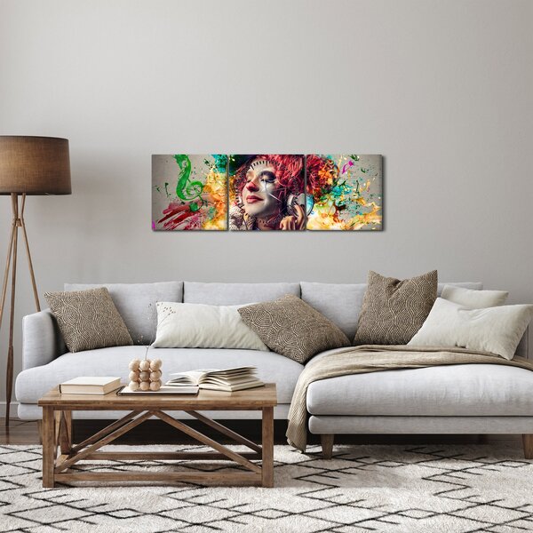Obraz - Umělkyně se sluchátky (s hodinami) (90x30 cm)