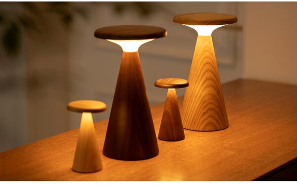 LED stolní lampa v tmavě přírodní barvě s dřevěným stínidlem (výška 14 cm) Sylva – Gingko