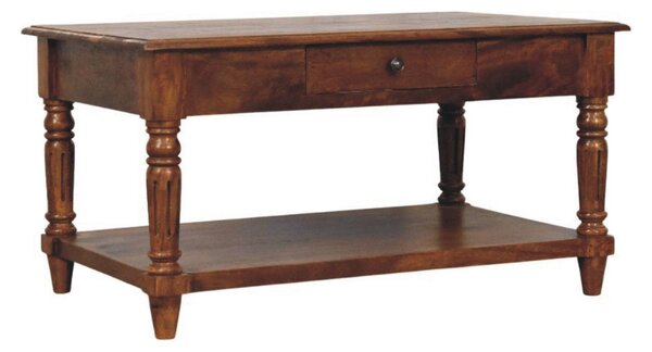 Konferenční stolek v kaštanovém odstínu s 2 zásuvkami, 85 × 55 × 45 cm