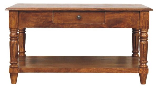 Konferenční stolek v kaštanovém odstínu s 2 zásuvkami, 85 × 55 × 45 cm