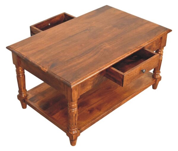 Konferenční stolek v kaštanovém odstínu s 2 zásuvkami, 85 × 55 × 45 cm
