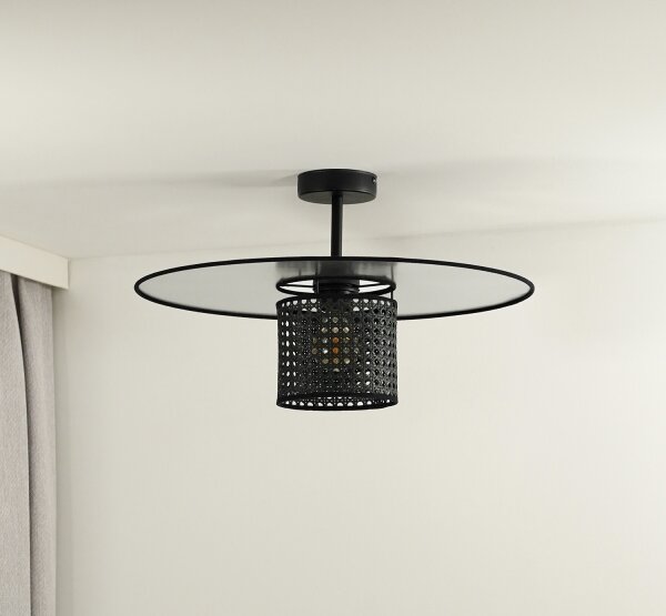 Duolla - Přisazený lustr TOKYO RATTAN 1xE27/15W/230V pr. 50 cm černá/stříbrná