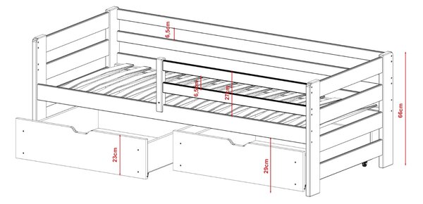 Dětská postel z masivu borovice EGO se šuplíky - 200x90 cm - bílá