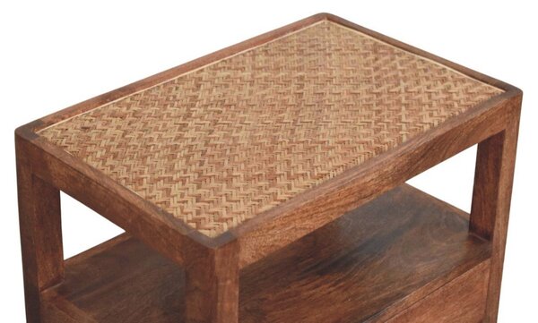 Noční stolek Saffron s ratanovou deskou z masivního mangového dřeva, šířka 55 cm
