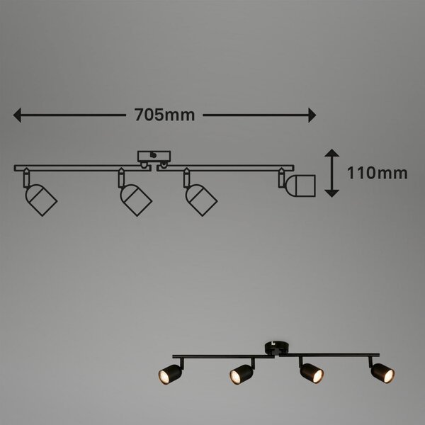 BRILO 2145045 Bodové svítidlo Spot, 70,5 cm, 4x GU10 max. 9W, černá - BRILO