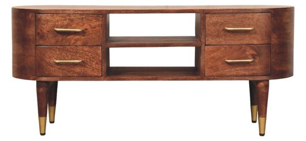 TV stolek Valenza s 2 zásuvkami z masivního mangového dřeva, 110 × 35 × 48 cm