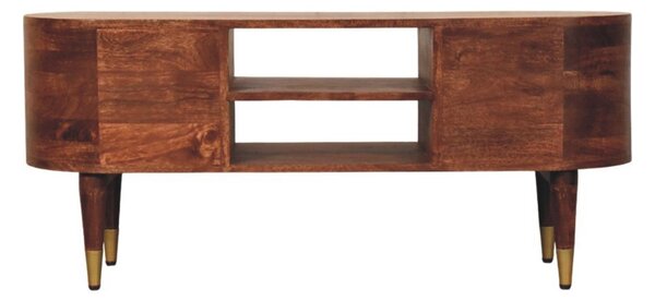 TV stolek Valenza s 2 zásuvkami z masivního mangového dřeva, 110 × 35 × 48 cm