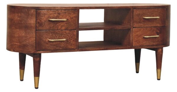 TV stolek Valenza s 2 zásuvkami z masivního mangového dřeva, 110 × 35 × 48 cm