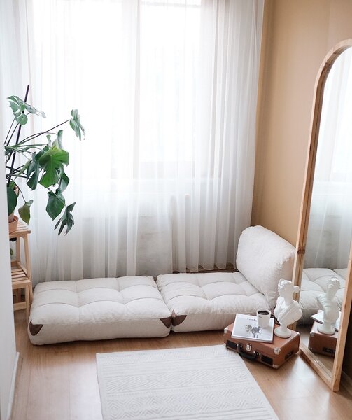 Hanah Home Rozkládací futonové křeslo Kadife Teddy krémové