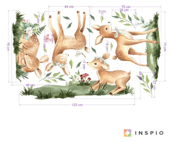 INSPIO-textilní přelepitelná samolepka - Dětské samolepky na zeď - Hravé srnky na louce