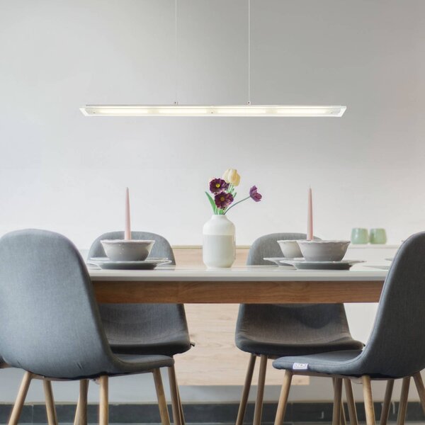 Globo LED závěsné světlo Novak, čiré/nikl, 88 cm, stmívatelné, stmívatelný, Čirá / transparetní, Obývací pokoj / jídelna, Sklo