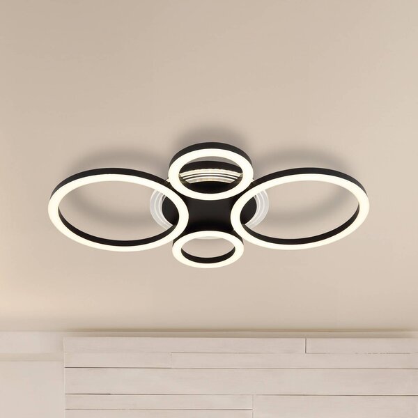Globo LED stropní svítidlo Loretta, černé, kovové, stmívatelné, Černá, Obývací pokoj / jídelna, kov