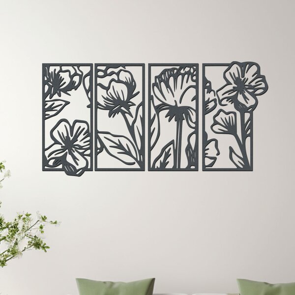 4 dílný obraz květin - FLORIST Zvolte barvu dekoru: Černá | Rozměry (cm): 78x40