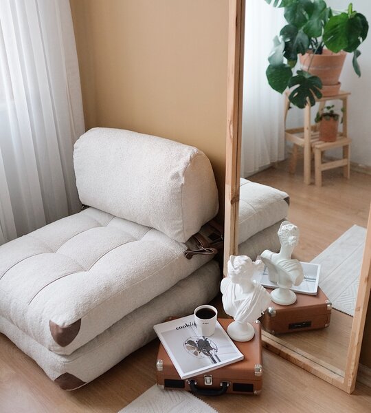 Hanah Home Rozkládací futonové křeslo Kadife Teddy krémové