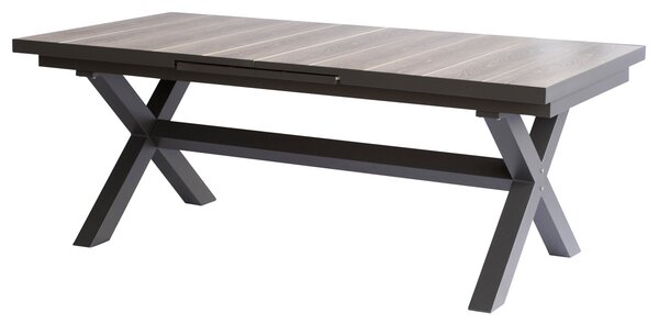 AUTRONIC Stůl zahradní rozkládací, keramická deska v dekoru dub 200+60x100x77 cm, hliníková konstrukce