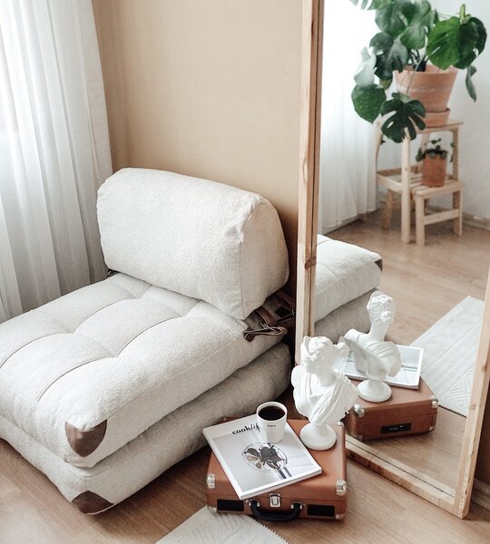 Hanah Home Rozkládací futonové křeslo Kadife Teddy krémové