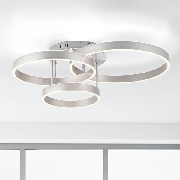 JUST LIGHT. GmbH LED stropní svítidlo Lilluti, stříbrné, železo, hliník, 3 kruhy, stmívatelný, Hliník / šedá / zinek, Obývací pokoj / jídelna, kov, Moderní