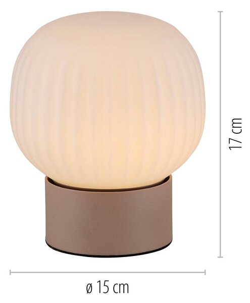 JUST LIGHT. GmbH LED stolní lampa Nami, bílá/písková, sklo, železo, výška 17 cm, stmívatelný, Hnědá / rez, Obývací pokoj / jídelna, kov, Koule