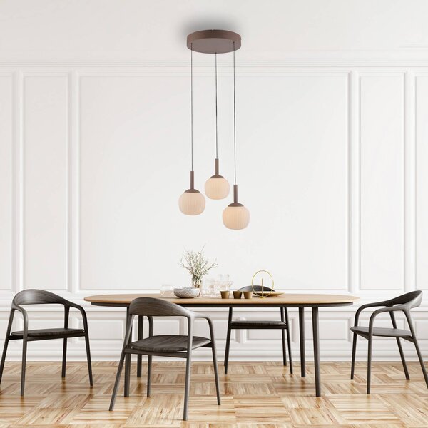 JUST LIGHT. GmbH LED závěsné světlo Nami, 3 žárovky, kulatá, písková, bílá, sklo, železo, stmívatelný, Hnědá / rez, Obývací pokoj / jídelna, kov, Koule