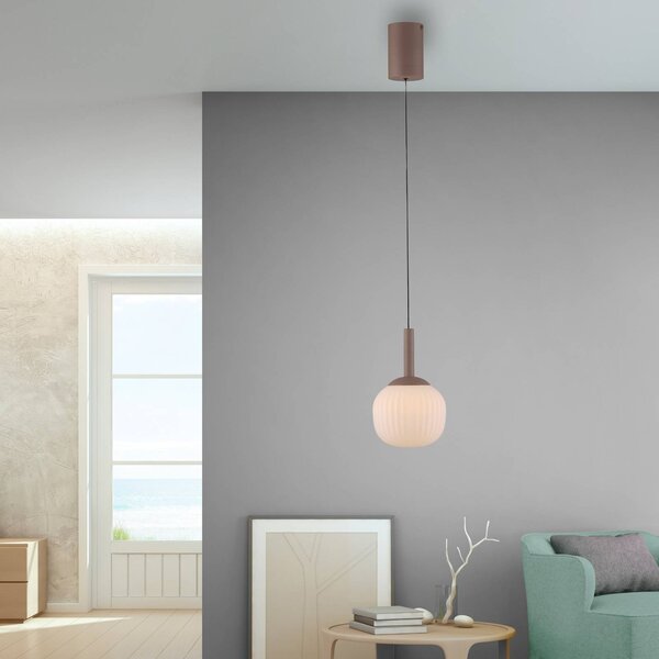 JUST LIGHT. GmbH LED závěsné světlo Nami, 1žárovkové, bílé/pískové, sklo, železo, stmívatelný, Hnědá / rez, Obývací pokoj / jídelna, kov, Koule